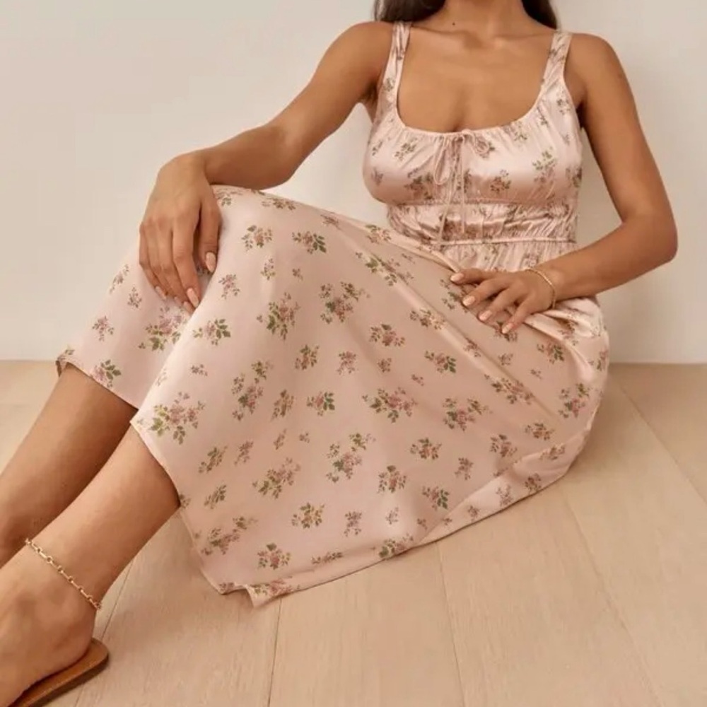 Reformation Beige Floral Dress